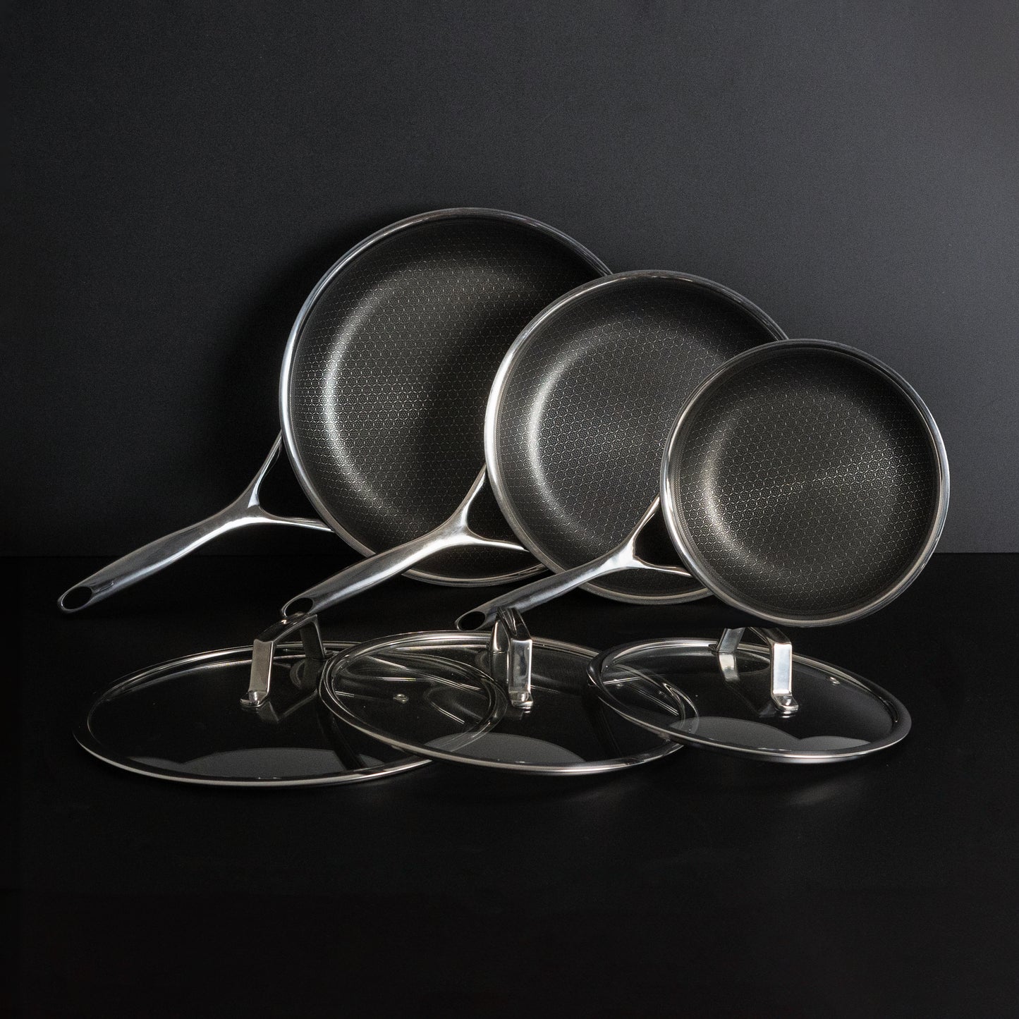 3-Piece Hybrid Fry Pan Set with lids