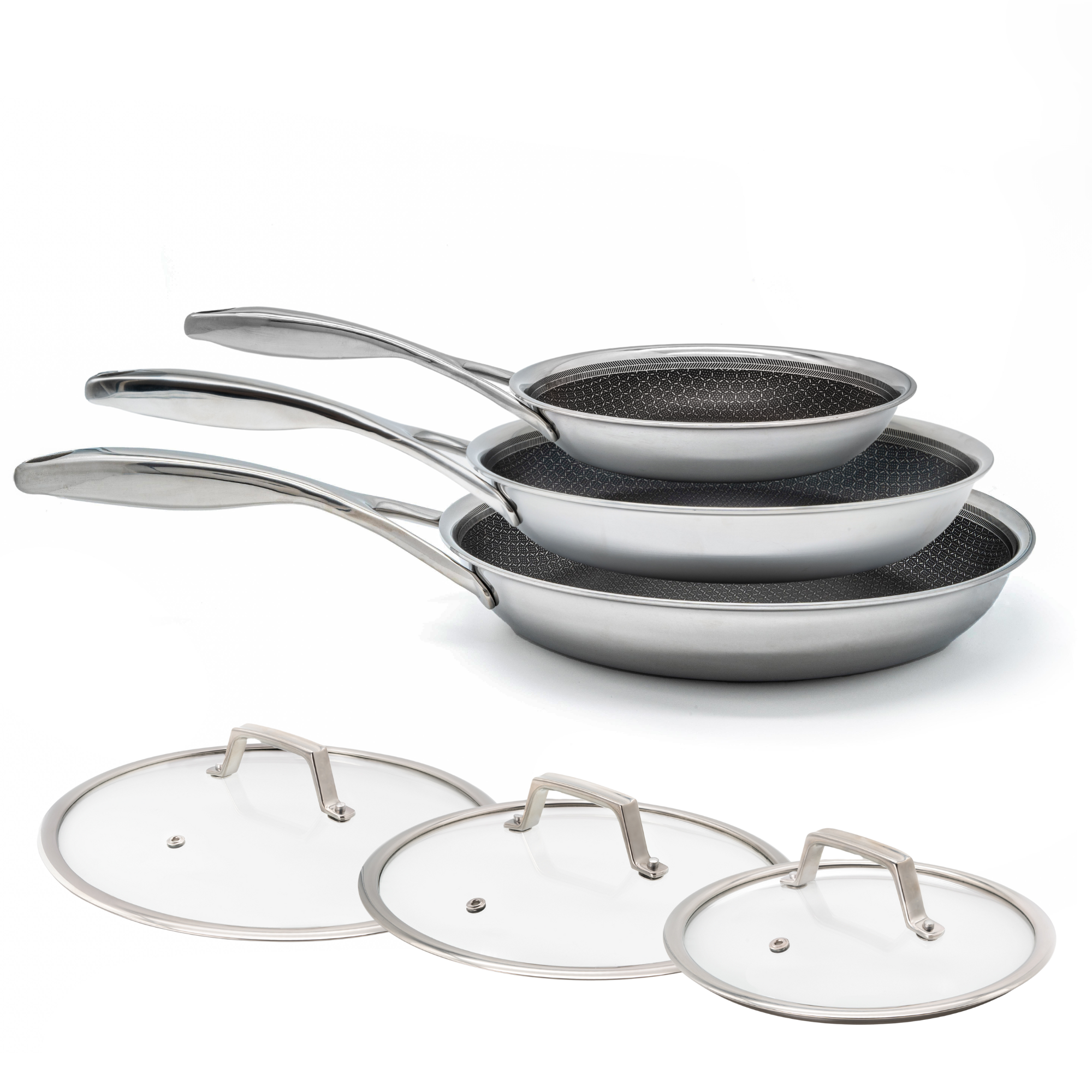 Set di padelle ibride Ø 20, 24 e 28 3 pezzi con coperchi